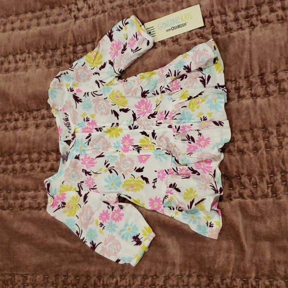 OshKosh Pretty Floral Top Girl 12 months Peplum Ruffle pink blue yellow purple - Picture 1 of 3